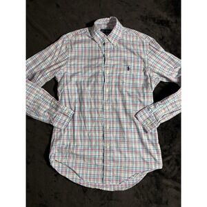 Ralph Lauren Vintage Print Pink Checkered Button Down Dress Shirt Men's Small